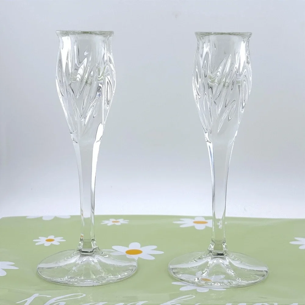 Clear Crystal Glass Taper Candlestick Holders Twisted Swirl Set of 2